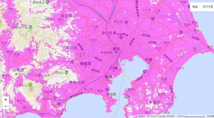 WiMAX2+エリア（東京）