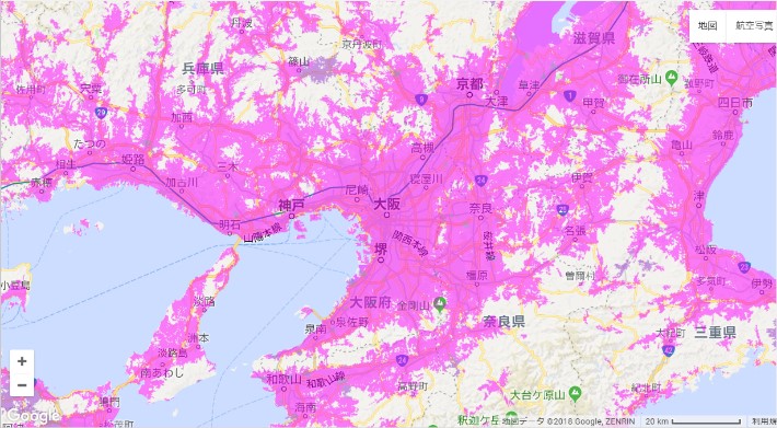 WiMAX2+エリア（大阪）